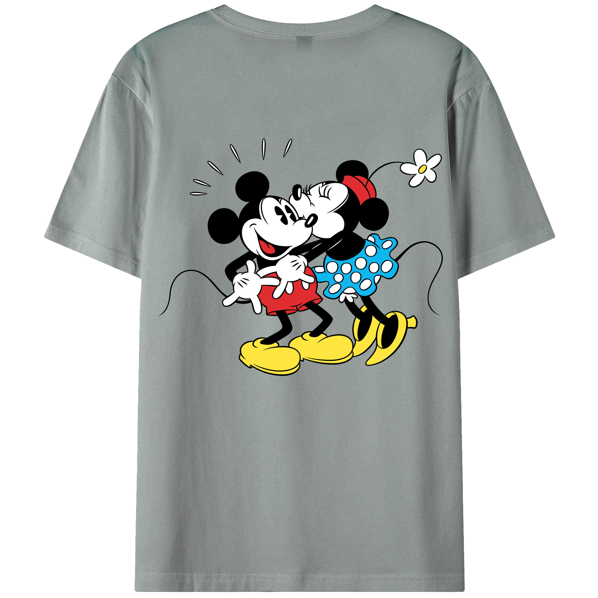 ミッキーマウス Mickey Mouse 綿100％ メンズ半袖Tシャツ（バックプリント） 通気性